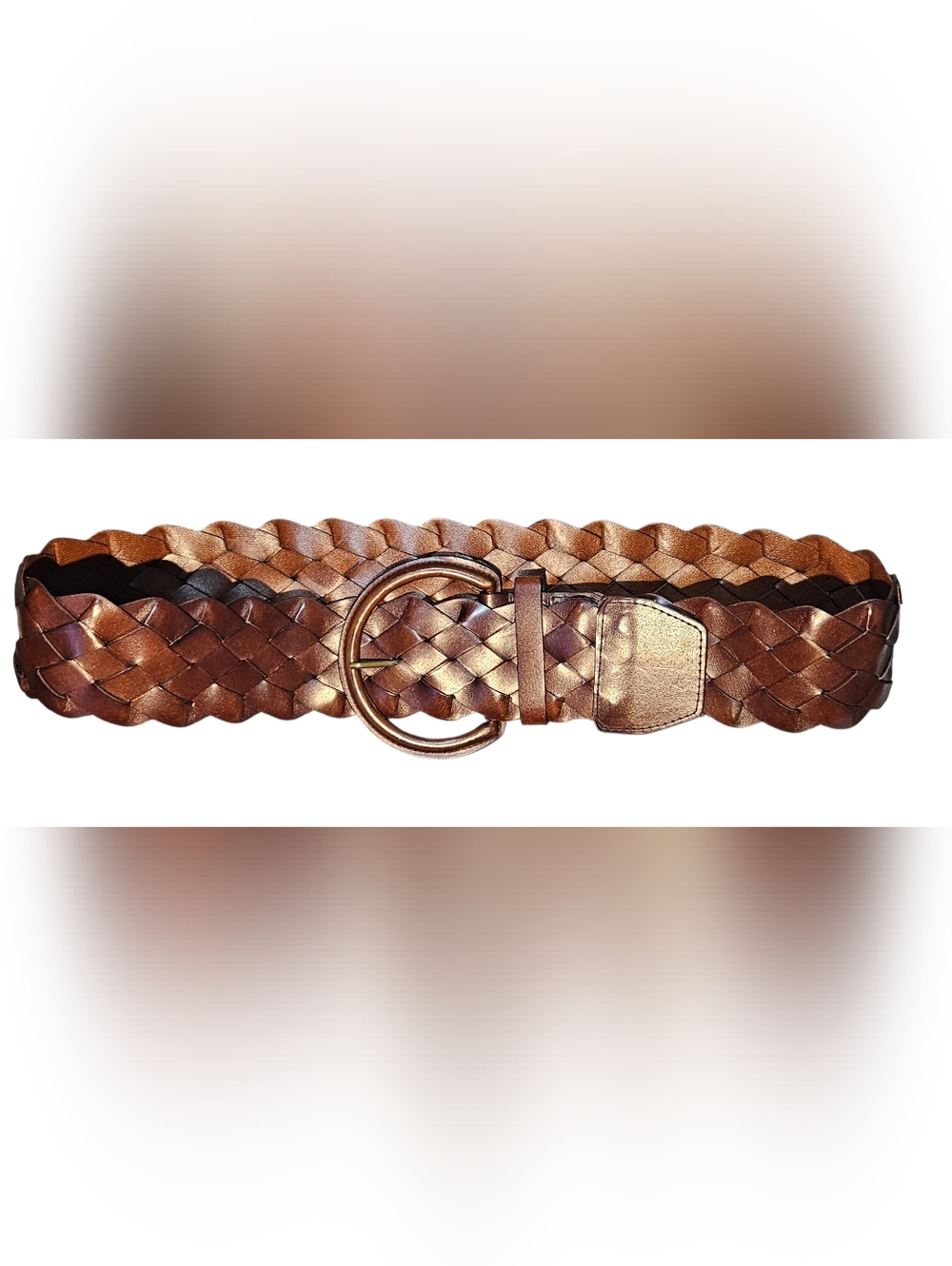 EUC New York & Company Women's L/XL Brown Braided Bonded Leather Belt